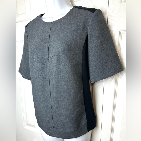 CLUB MONACO Blouse Top Shirt Charcoal Gray Black Ponte Knit Contrast Combo Boxy - Picture 3 of 8